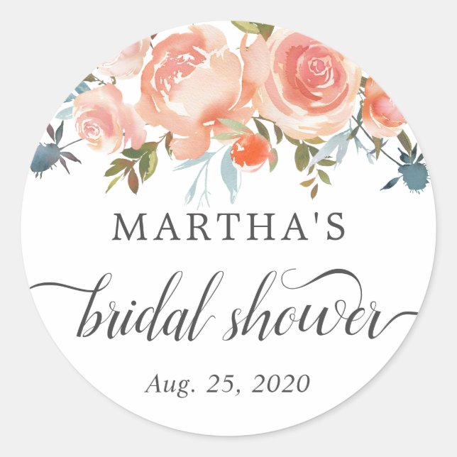 Sticker Rond Aquarelle Peach Rustique Fête des mariées florale  (Devant)