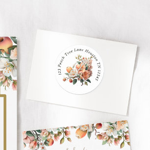 Sticker Rond Aquarelle Peach Sage Green Floral Adresse