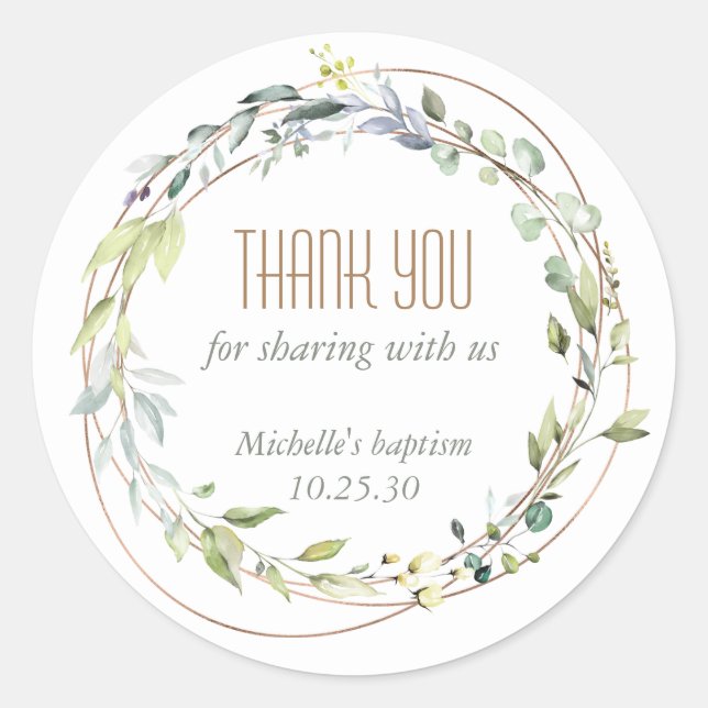Sticker Rond Aquarelle peinte Verdure, Communion merci (Devant)