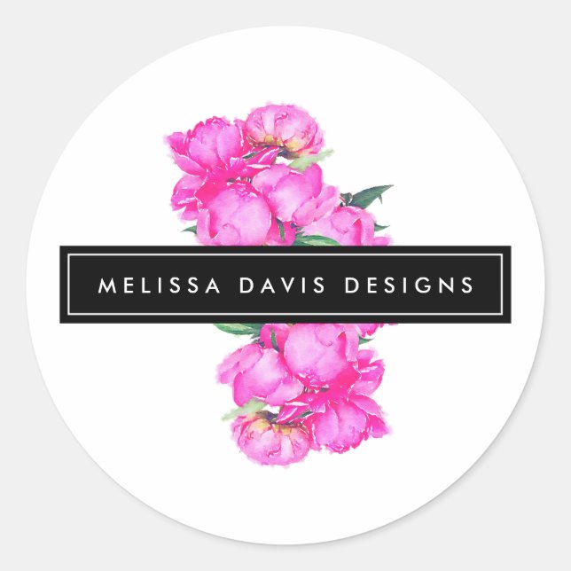 Sticker Rond Aquarelle Peonies Bunch Floral Designer (Devant)