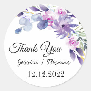 Sticker Rond Aquarelle Peony Fleurs Merci Mariage Faveur