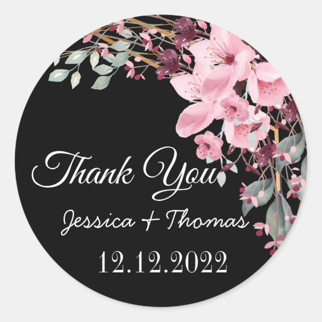 Sticker Rond Aquarelle Peony Fleurs Merci Mariage Faveur (Devant)