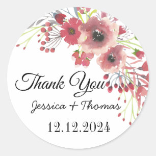 Sticker Rond Aquarelle Peony Fleurs Merci Mariage Faveur C