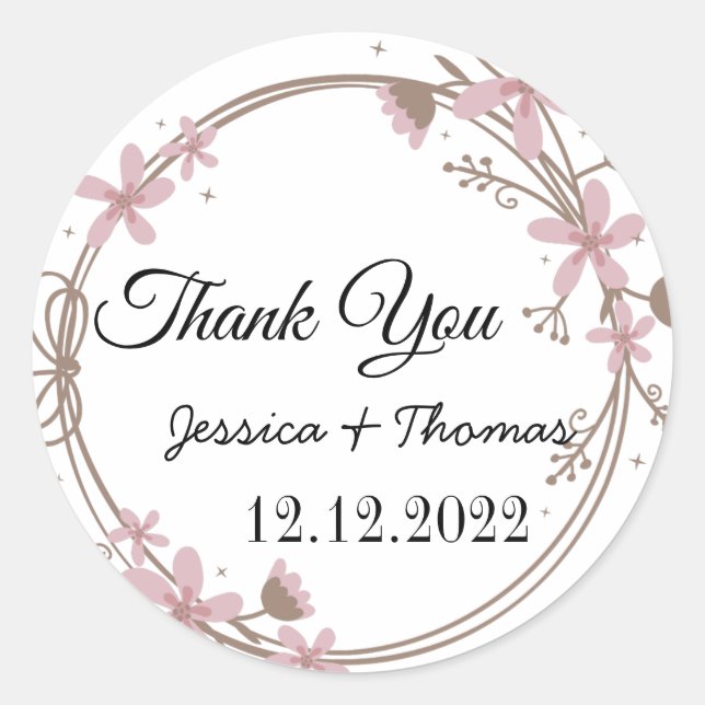 Sticker Rond Aquarelle Peony Fleurs Merci Mariage Faveur C (Devant)