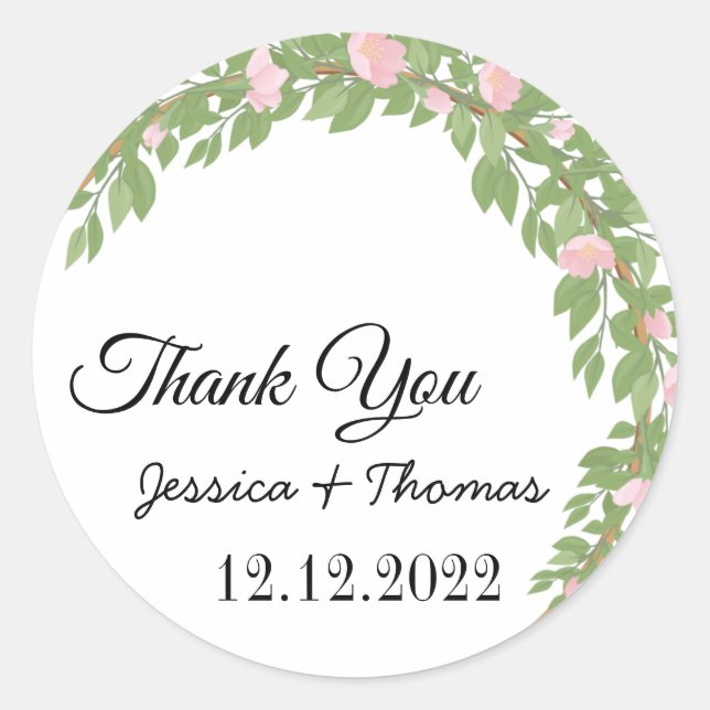 Sticker Rond Aquarelle Peony Fleurs Merci Mariage Faveur C (Devant)