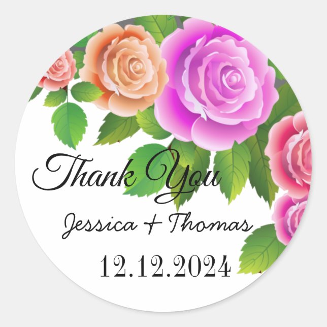 Sticker Rond Aquarelle Peony Fleurs Merci Mariage Faveur C (Devant)