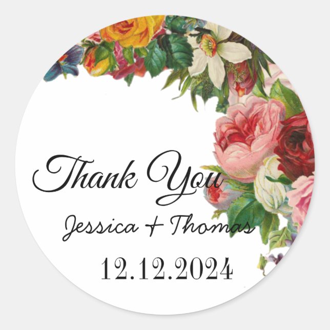 Sticker Rond Aquarelle Peony Fleurs Merci Mariage Faveur C (Devant)