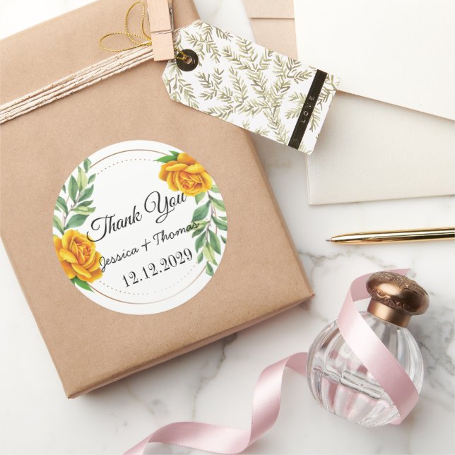 Sticker Rond Aquarelle Peony Fleurs Merci Mariage Faveur C (Cadeaux)