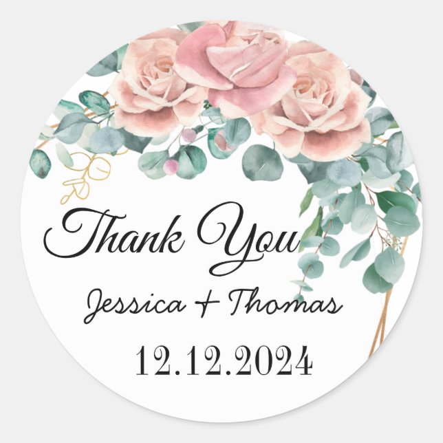 Sticker Rond Aquarelle Peony Fleurs Merci Mariage Faveur C (Devant)