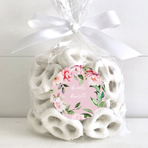 Sticker Rond Aquarelle Peony Magnolia Mariage rose