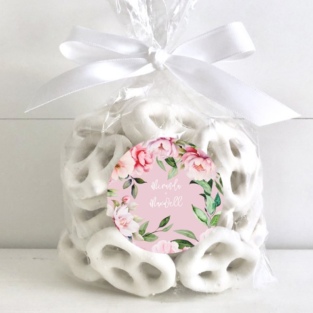 Sticker Rond Aquarelle Peony Magnolia Mariage rose (Créateur téléchargé)