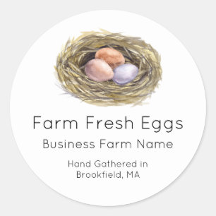 Sticker Rond Aquarelle personnalisée Hen Eggs Nest Carton Étiqu