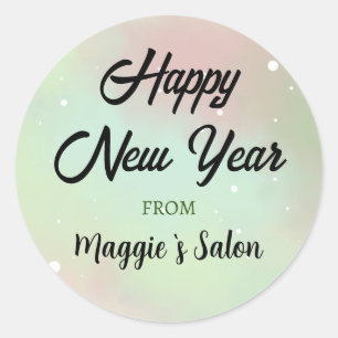 Sticker Rond Aquarelle Personnalisée Marque Nom Bonne Année