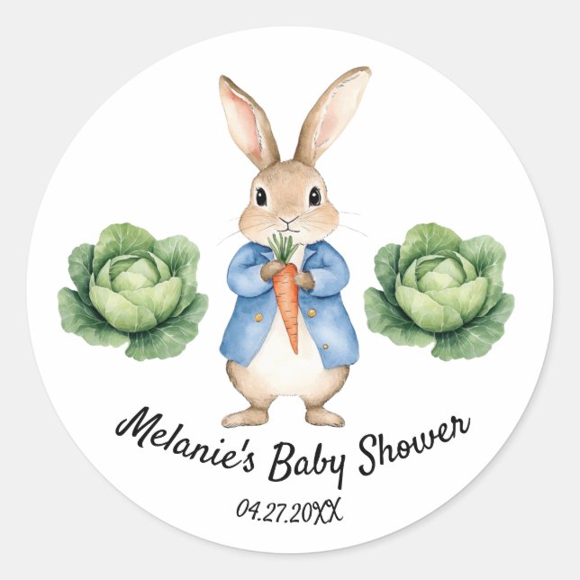 Sticker Rond Aquarelle Peter Rabbit Garden Baby shower de chou (Devant)