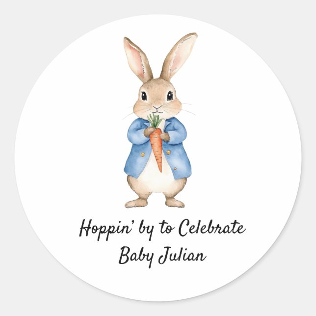 Sticker Rond Aquarelle Peter Rabbit Jardin Baby shower (Devant)