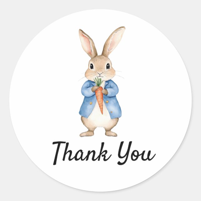 Sticker Rond Aquarelle Peter Rabbit Merci Baby shower (Devant)