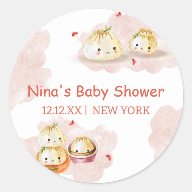 Sticker Rond Aquarelle Petit Baby shower de champignon (Devant)