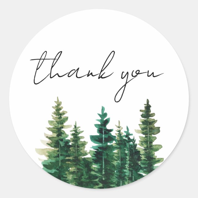 Sticker Rond Aquarelle Pin Rustique Merci (Devant)