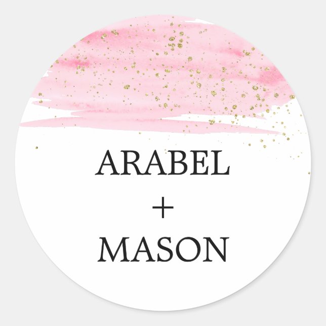 Sticker Rond Aquarelle Pink Blush & Gold Mariage Enveloppe Scea (Devant)