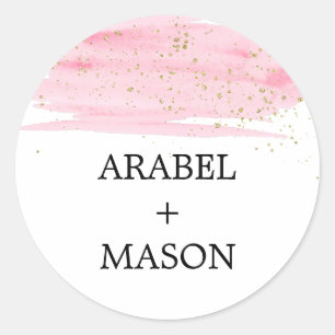 Sticker Rond Aquarelle Pink Blush & Gold Mariage Enveloppe Scea