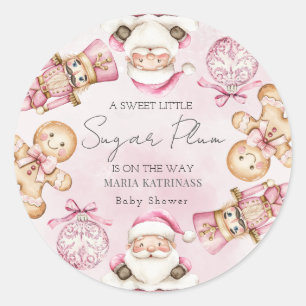 Sticker Rond aquarelle Pink snow Baby-shower Noël