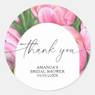 Sticker Rond Aquarelle pivoines - merci douche nuptiale