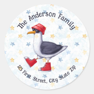 Sticker Rond Aquarelle Plage de Seagull Océan