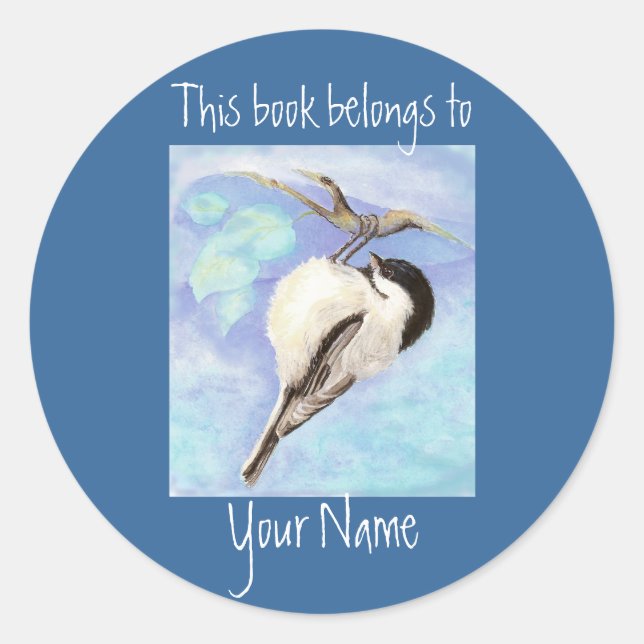 Sticker Rond Aquarelle Plaque de livre de chickadee (Devant)