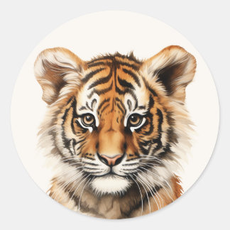 Sticker Rond Aquarelle Portrait d'un petit tigre