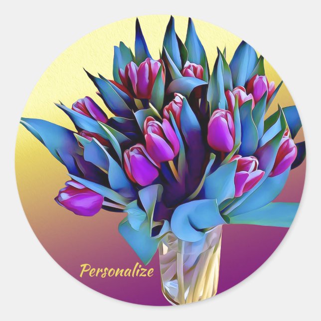 Sticker Rond Aquarelle pourpre Tulips Personnaliser (Devant)