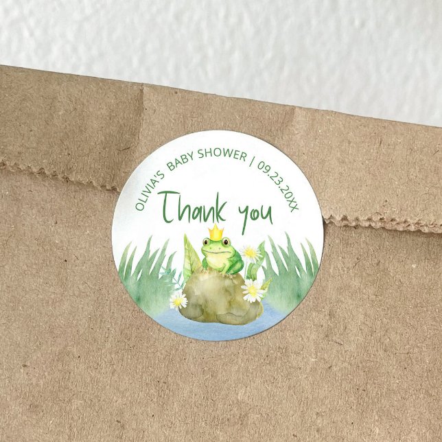 Sticker Rond Aquarelle Princess Frog Baby shower Merci (Créateur téléchargé)