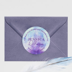 Sticker Rond Aquarelle Purple Bleu Rond Adresse de retour Étiqu