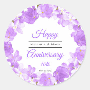Sticker Rond Aquarelle Purple Floral Anniversaire