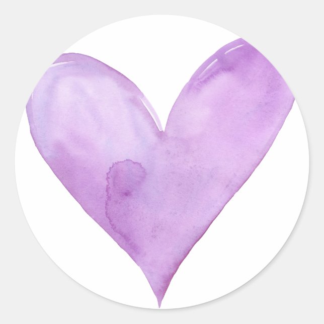 Sticker Rond Aquarelle Purple Heart, coeur valentin (Devant)