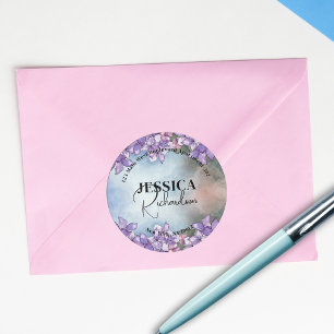 Sticker Rond Aquarelle Purple Hydrangea Adresse de retour Étiqu