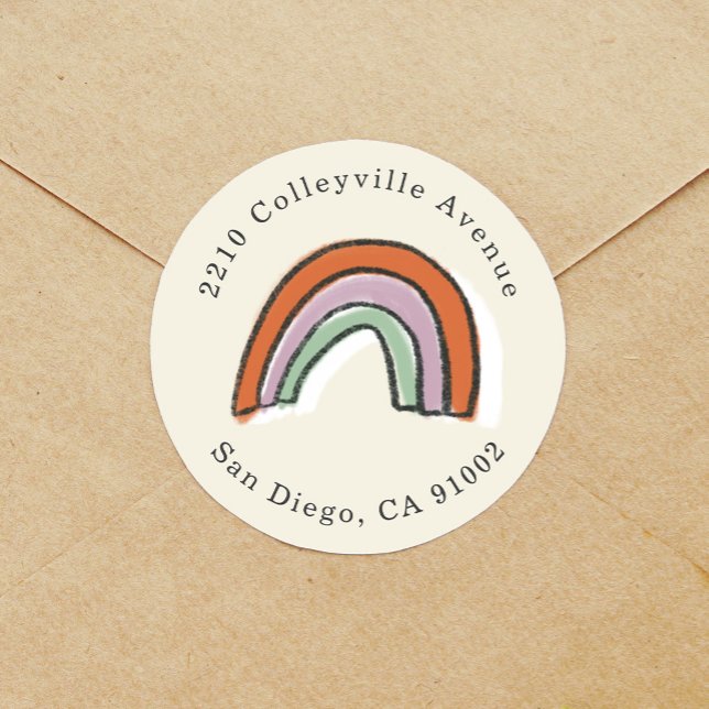 Sticker Rond Aquarelle Rainbow Baby shower Adresse de retour (Créateur téléchargé)