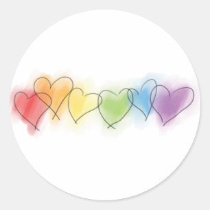 Sticker Rond Aquarelle Rainbow Hearts