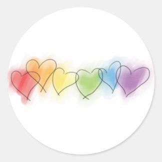 Sticker Rond Aquarelle Rainbow Hearts