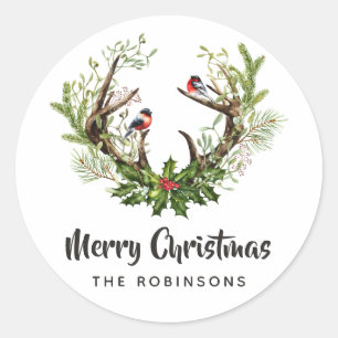 Sticker Rond Aquarelle Renne Rustique Noël