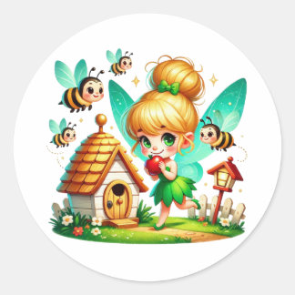Sticker Rond Aquarelle Ressort bébé Fée