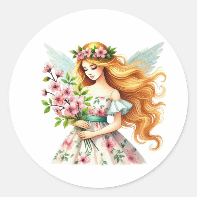 Sticker Rond Aquarelle Ressort bébé Fée (Devant)