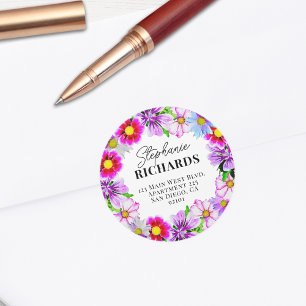 Sticker Rond Aquarelle Ressort Jardin Fleurs Enveloppe Sceau