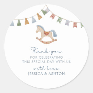 Sticker Rond Aquarelle Rocking Horese, Baby shower