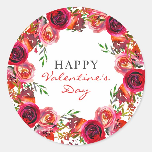 Sticker Rond Aquarelle romantique de la Saint-Valentin Floral (Devant)