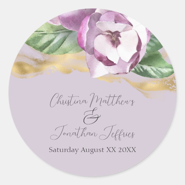 Sticker Rond Aquarelle romantique Magnolia sur violet (Devant)