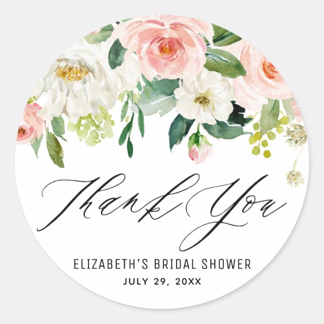 Sticker Rond Aquarelle romantique Peach Floral Merci (Devant)