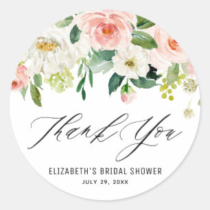 Sticker Rond Aquarelle romantique Peach Floral Merci