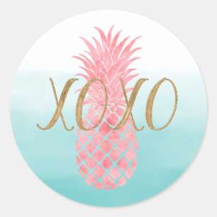 Sticker Rond Aquarelle rose Aiguille tropicale