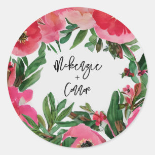 Sticker Rond Aquarelle rose anémone Mariage floral