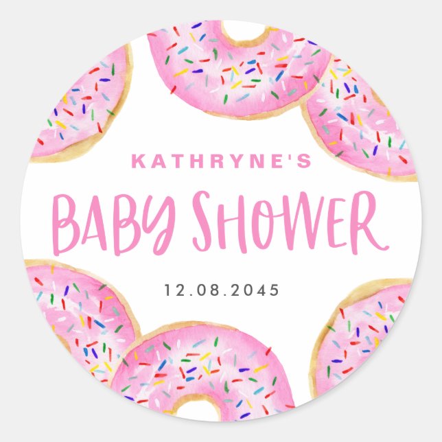 Sticker Rond Aquarelle rose arroser beignets Bébé arroser (Devant)